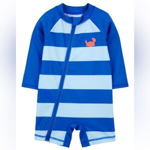 🍊5/$25 Carter's Blue and White Rashguard Swimwear with Stripes size 12m